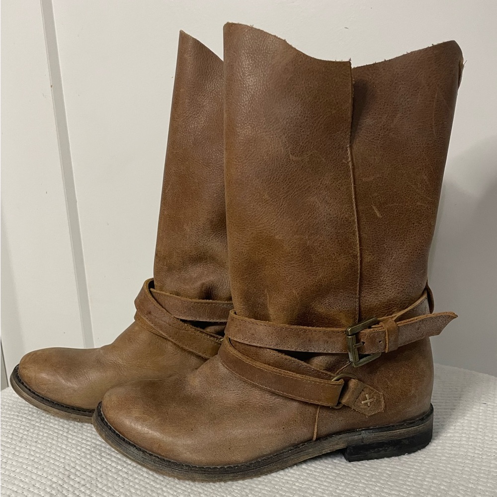 Tout A Coup Leather Brown Biker Boots Size 7 European Cowboy